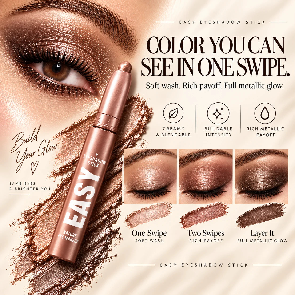 Buildable cream eyeshadow color payoff