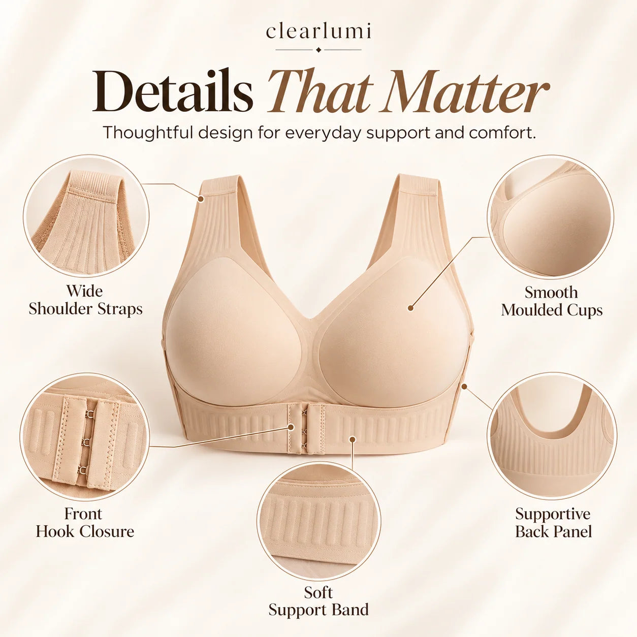 Front closure bra detail