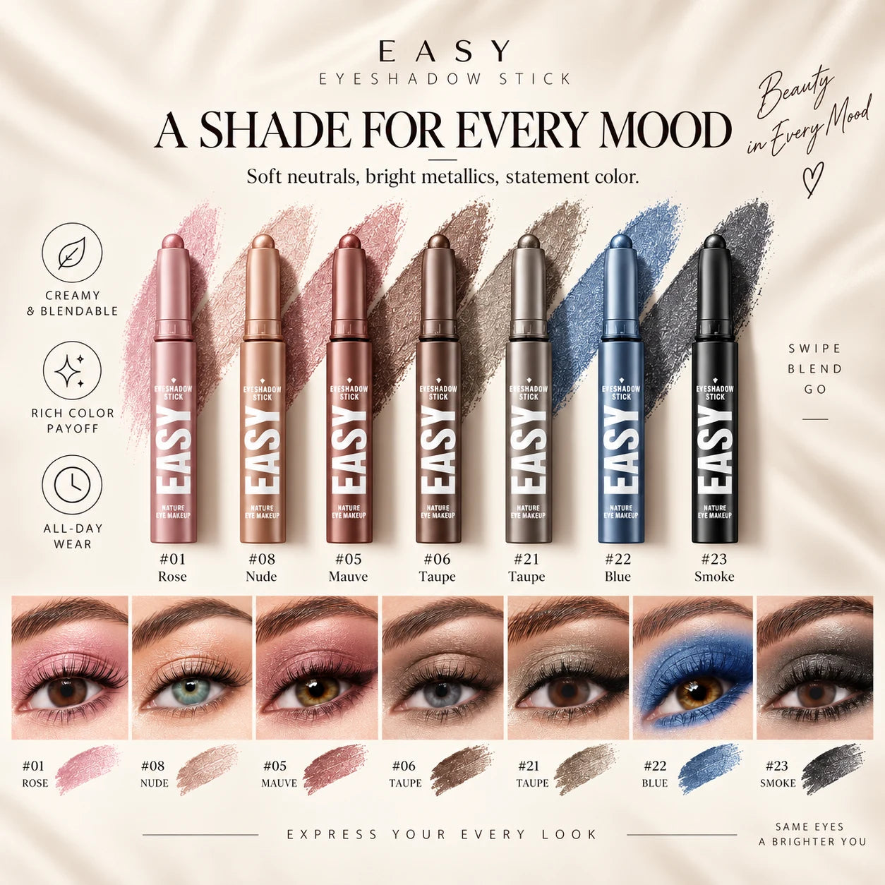 Eyeshadow stick shade guide