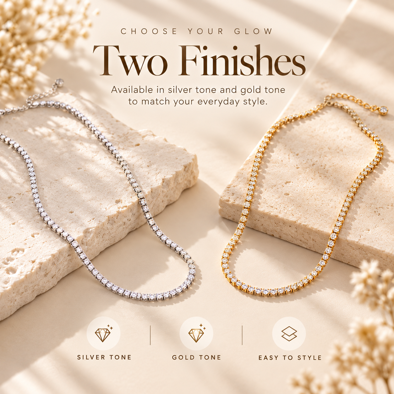 Silver-tone and gold-tone crystal line necklaces