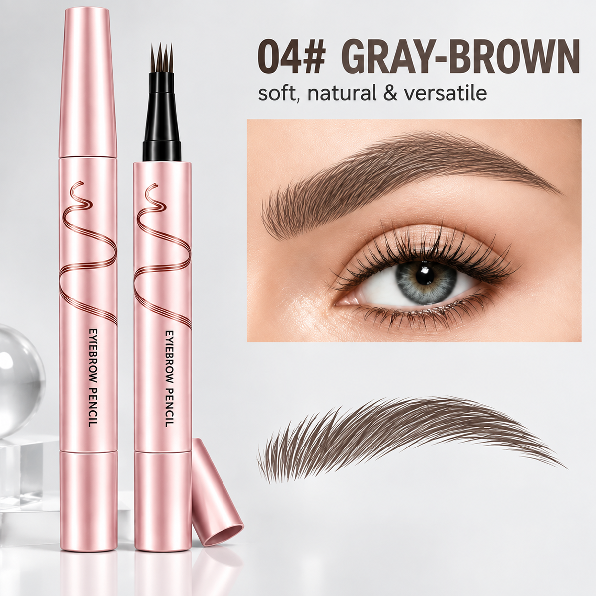 🔥🖤 Waterproof Eyebrow Pencil with 4-Prong Tip | Ultra-Fine Lines for Natural Hair-Like Effect 💗