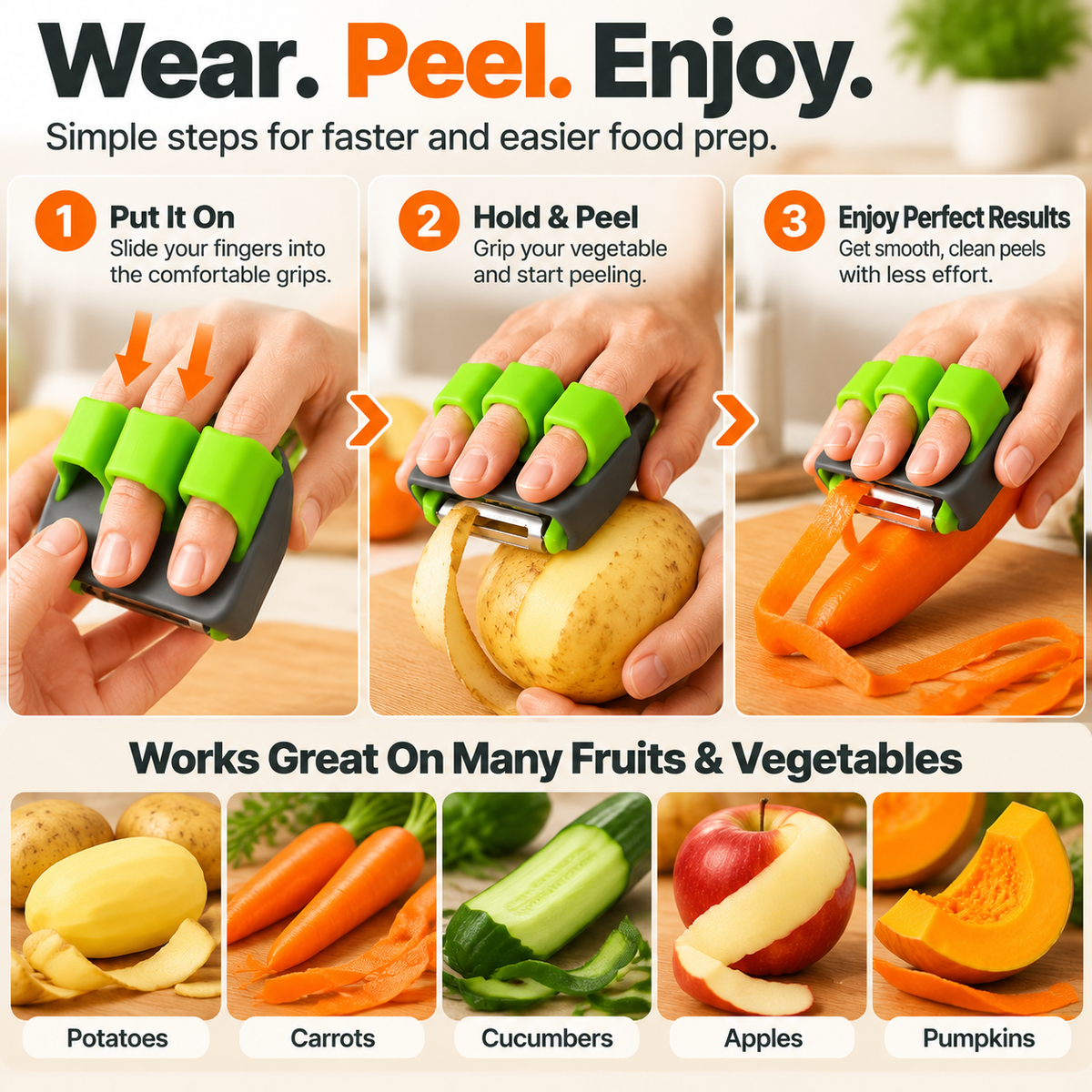 🥕Palm Vegetable Peeler – Finger Grip Kitchen Tool for Faster & Easier Food Prep