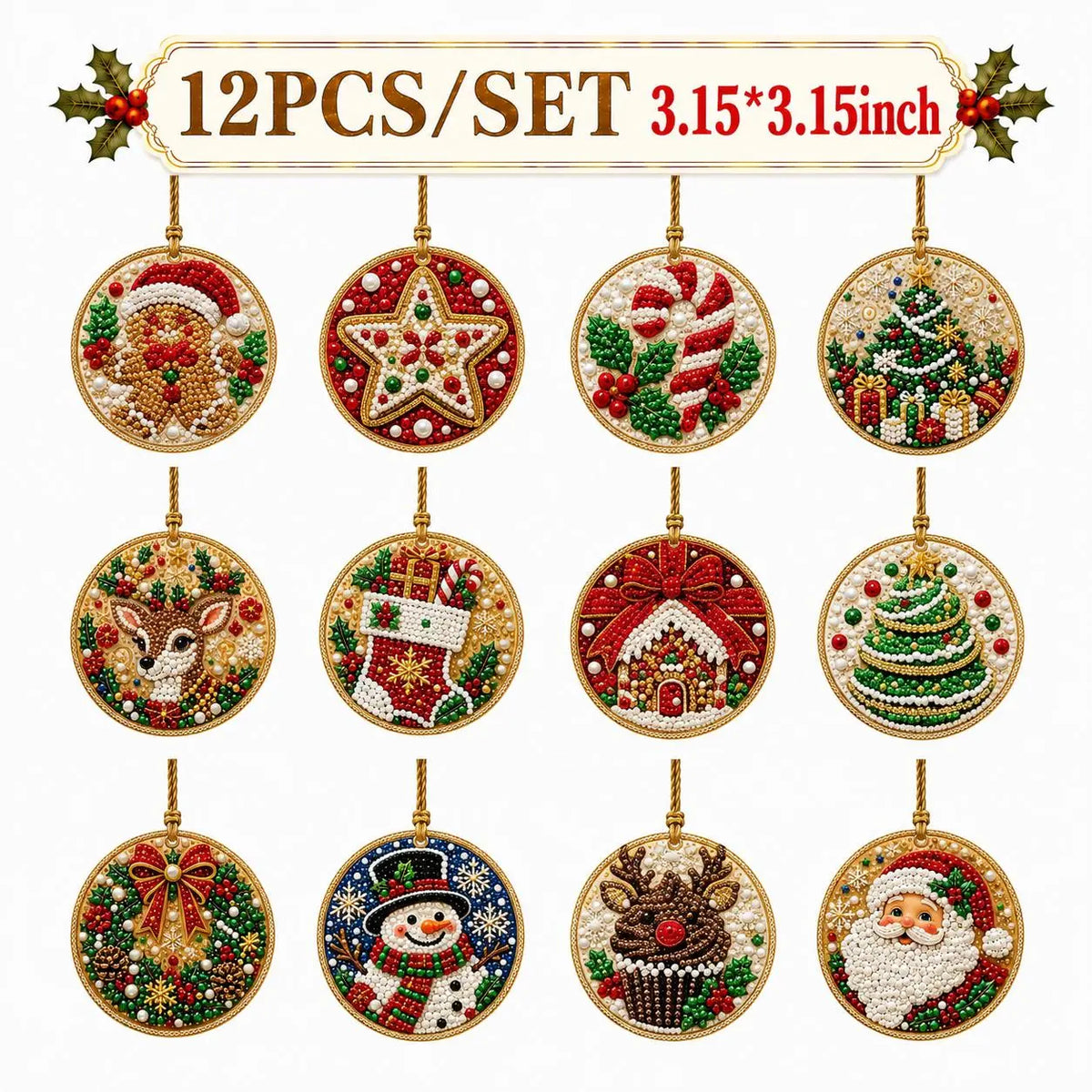 6Pcs/12Pcs Christmas DIY Diamond Painting Ornaments Kit, Xmas Tree Hanging Pendant 🎄