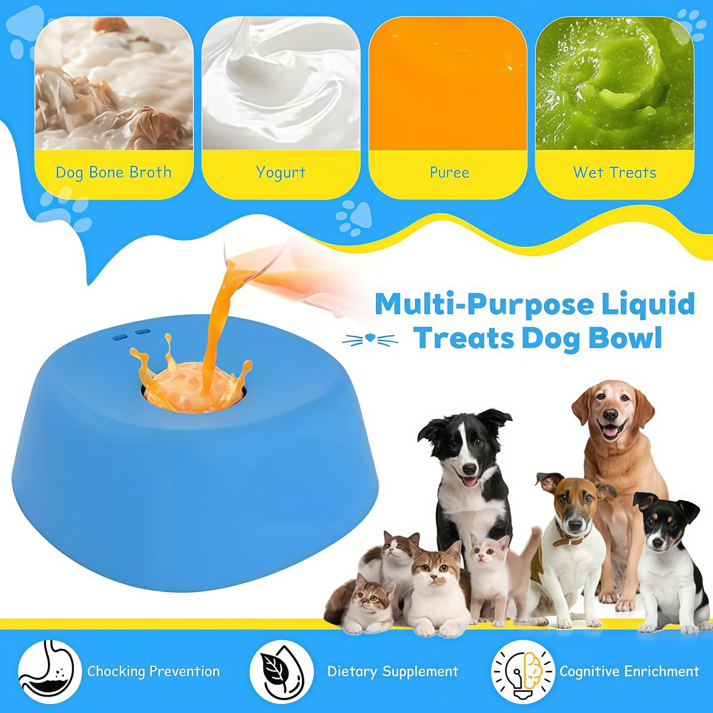 Slow Feeder Dog Bowls for Liquid Treat, Anti-Slip Bone Broth Dog Lick Bowl