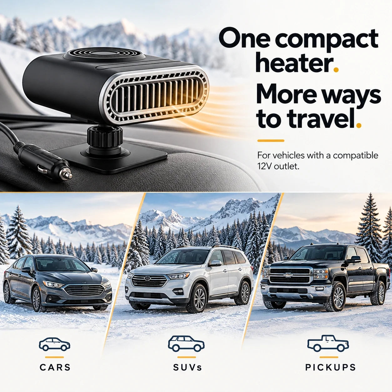Cars, SUVs and pickups with compatible 12V vehicle outlets