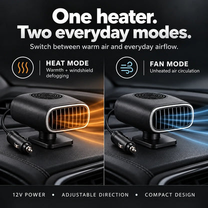 12V Portable Car Heater & Fan – 2-in-1 Windshield Defogger