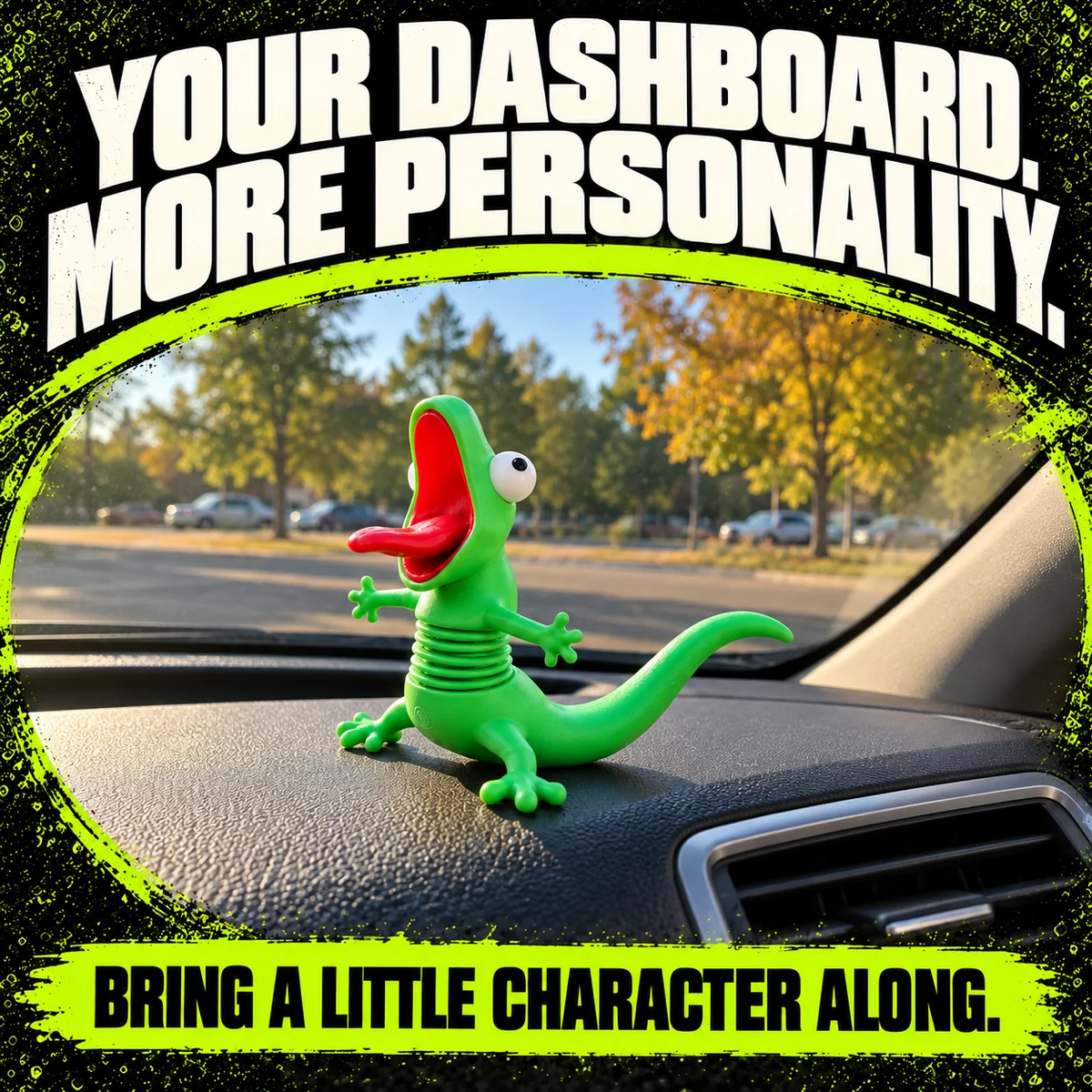 🦎 Funny Green Gecko Figurine – Playful Motorcycle & Desktop Decor
