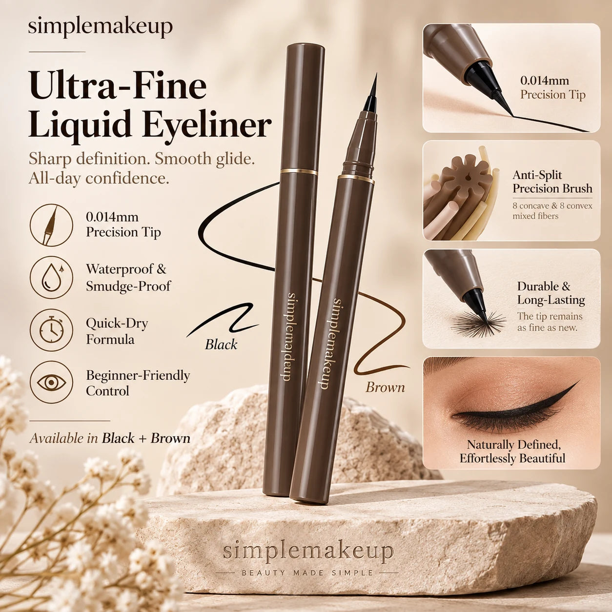 simplemakeup Ultra-Fine Liquid Eyeliner in black and brown