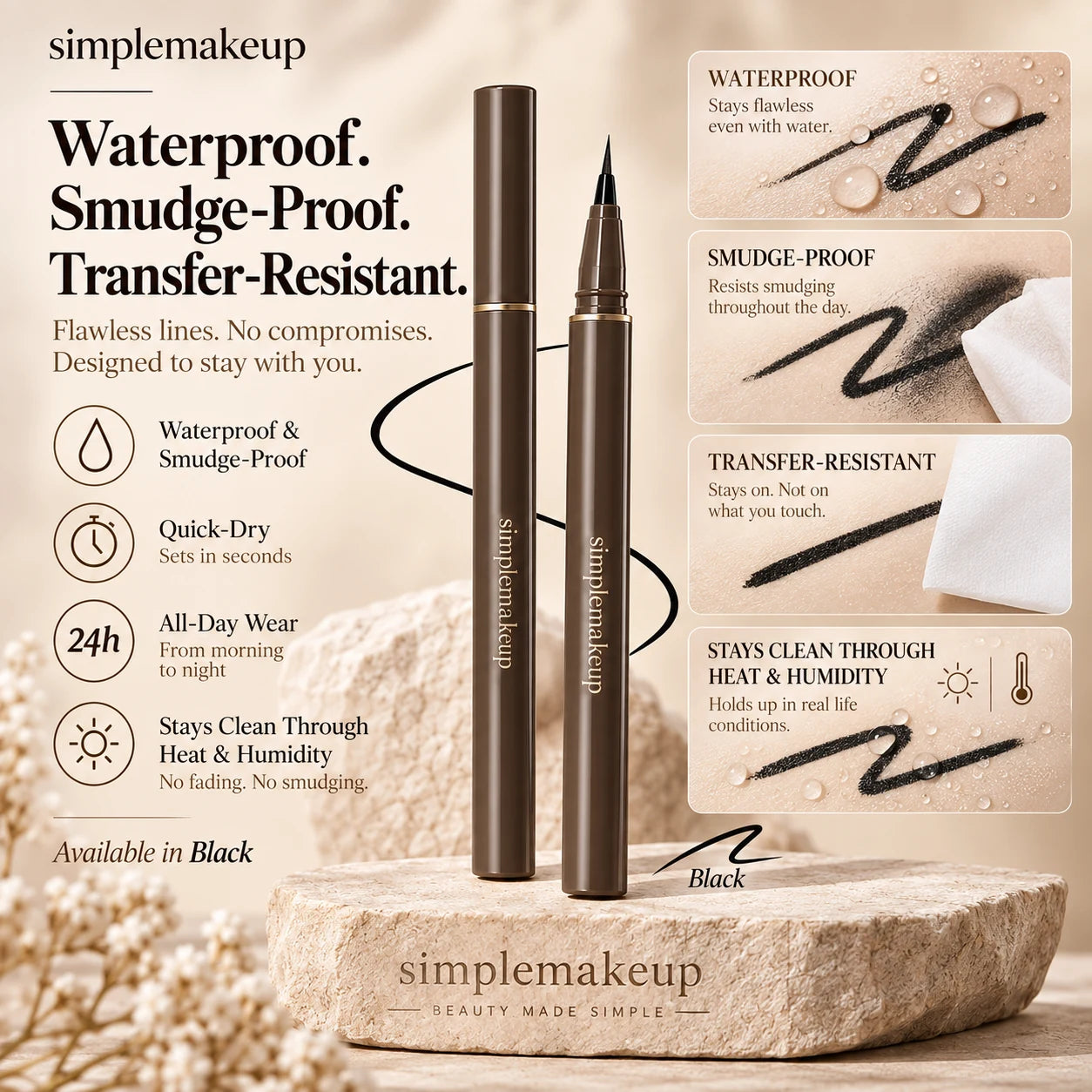 Waterproof smudge-proof transfer-resistant eyeliner performance test