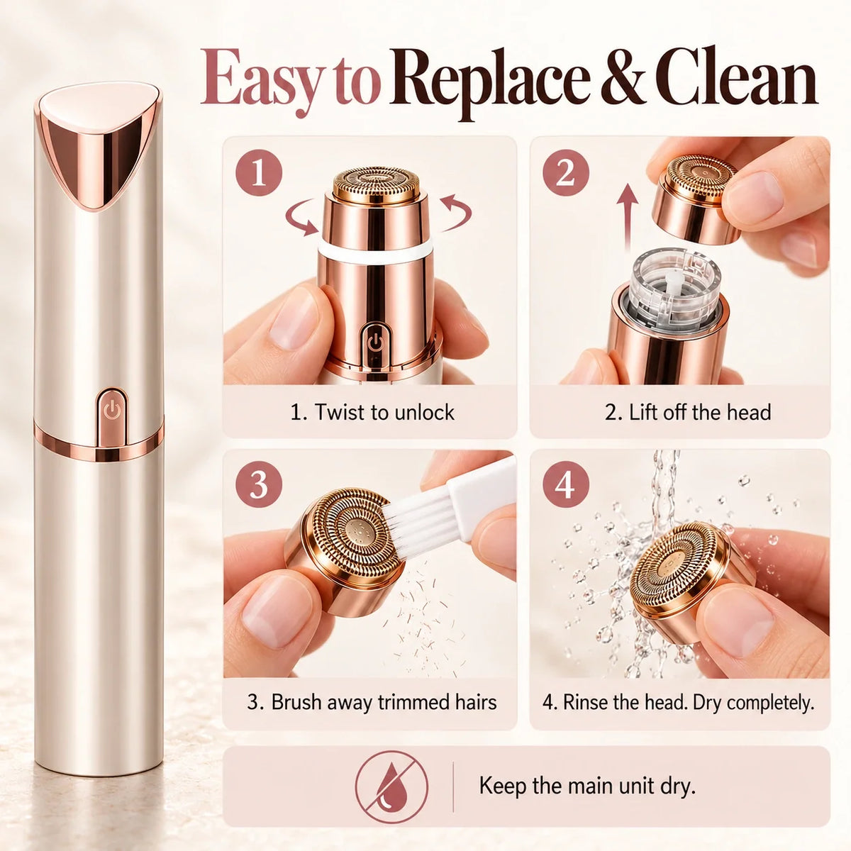 Removing, cleaning and replacing the detachable head